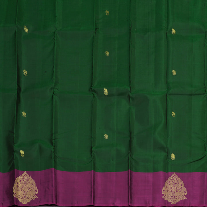 Hayagrivas Handloom Bottle Green Kanjivaram Silk Saree with Wine Purple Border KBE1245I1-7