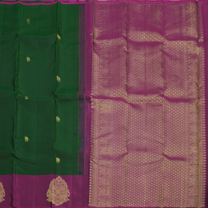 Hayagrivas Handloom Bottle Green Kanjivaram Silk Saree with Wine Purple Border KBE1245I1-7
