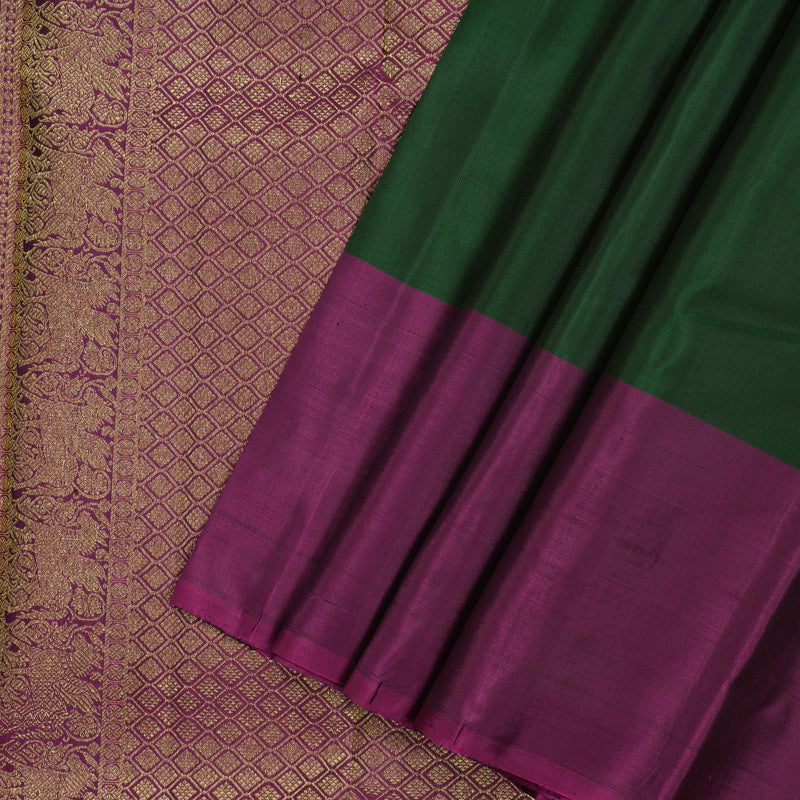 Hayagrivas Handloom Bottle Green Kanjivaram Silk Saree with Wine Purple Border KBE1245I1-7