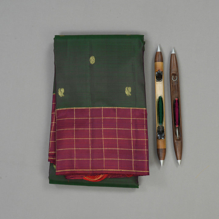 Hayagrivas Handloom Kanjivaram Silk Saree in Dual Toned Peacock Green KBE1245I2-2