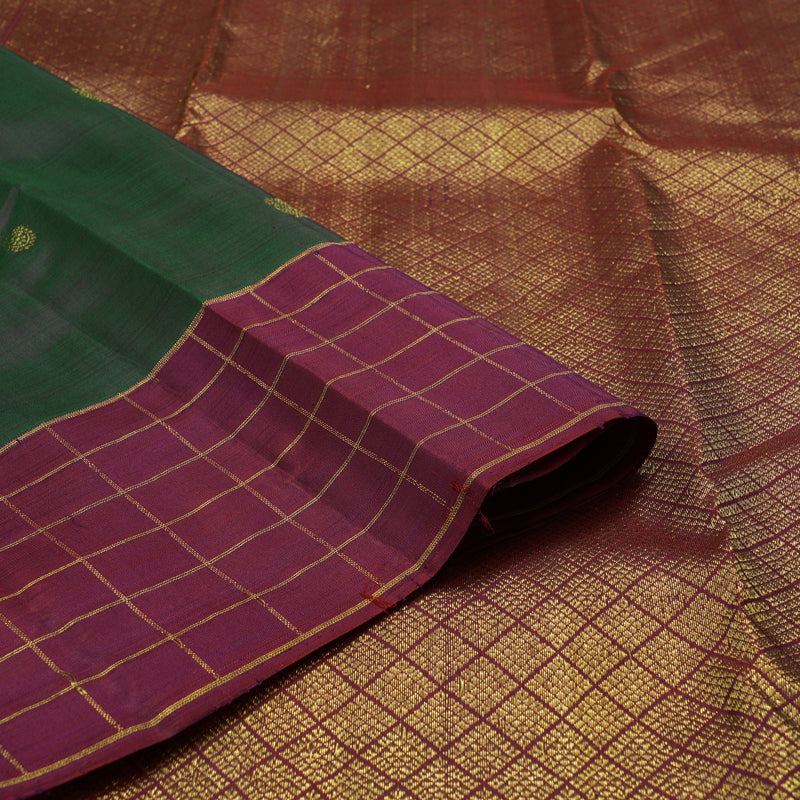 Hayagrivas Handloom Kanjivaram Silk Saree in Dual Toned Peacock Green KBE1245I2-2