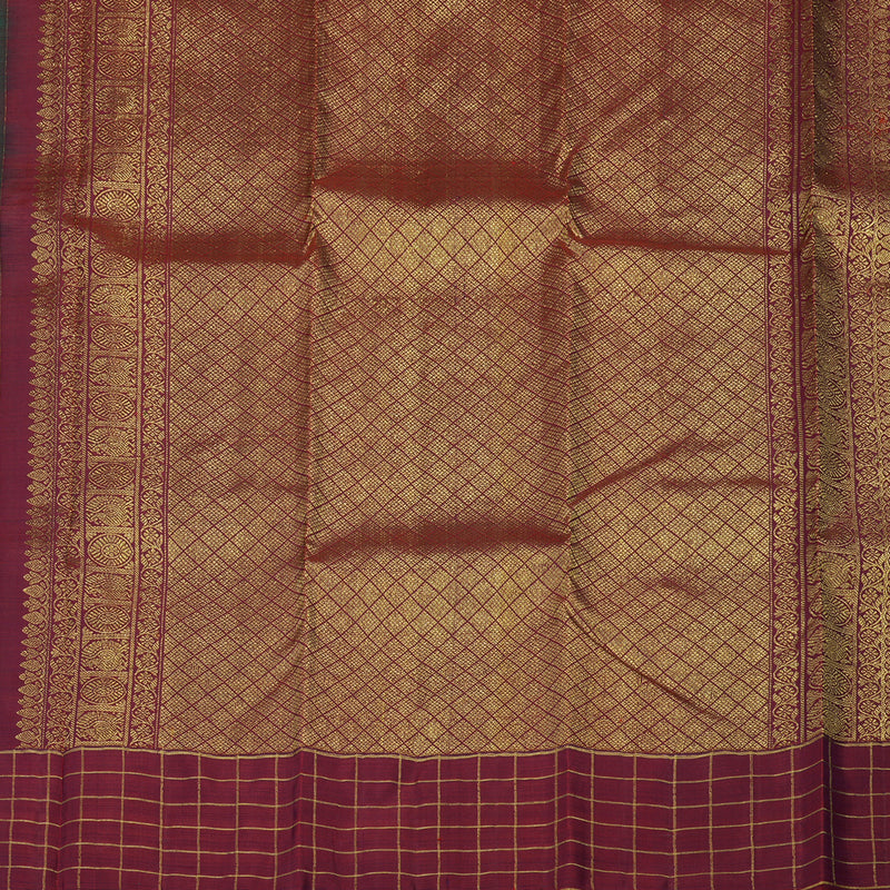 Hayagrivas Handloom Kanjivaram Silk Saree in Dual Toned Peacock Green KBE1245I2-2
