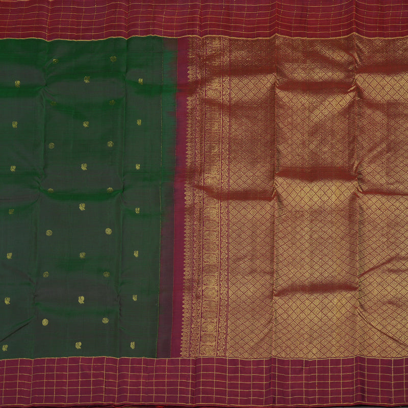 Hayagrivas Handloom Kanjivaram Silk Saree in Dual Toned Peacock Green KBE1245I2-2