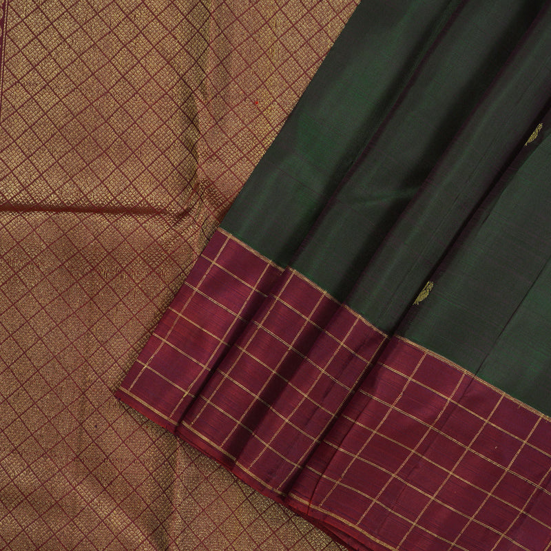 Hayagrivas Handloom Kanjivaram Silk Saree in Dual Toned Peacock Green KBE1245I2-2