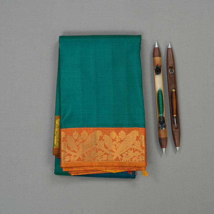 Hayagrivas Handloom Rama Green Kanjivaram Silk Saree with Ganga Jamuna border KBE1246I3-1