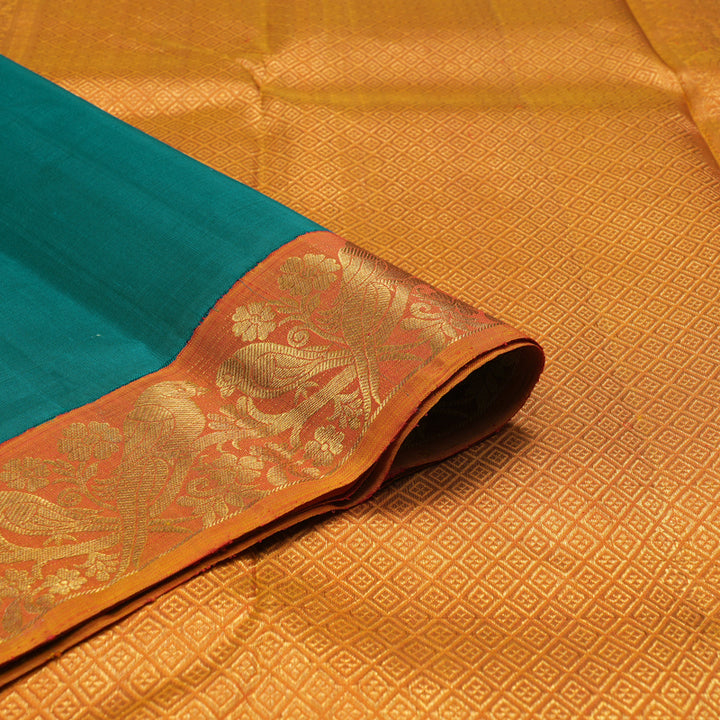 Hayagrivas Handloom Rama Green Kanjivaram Silk Saree with Ganga Jamuna border KBE1246I3-1