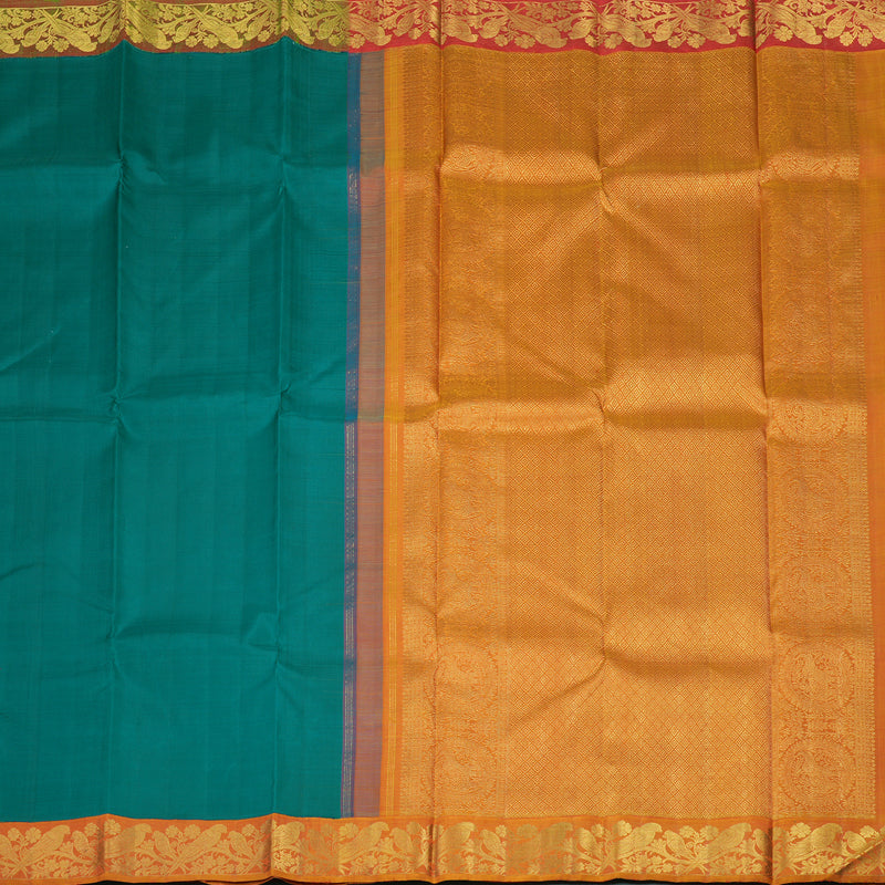 Hayagrivas Handloom Rama Green Kanjivaram Silk Saree with Ganga Jamuna border KBE1246I3-1