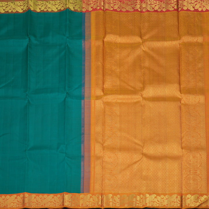 Hayagrivas Handloom Rama Green Kanjivaram Silk Saree with Ganga Jamuna border KBE1246I3-1