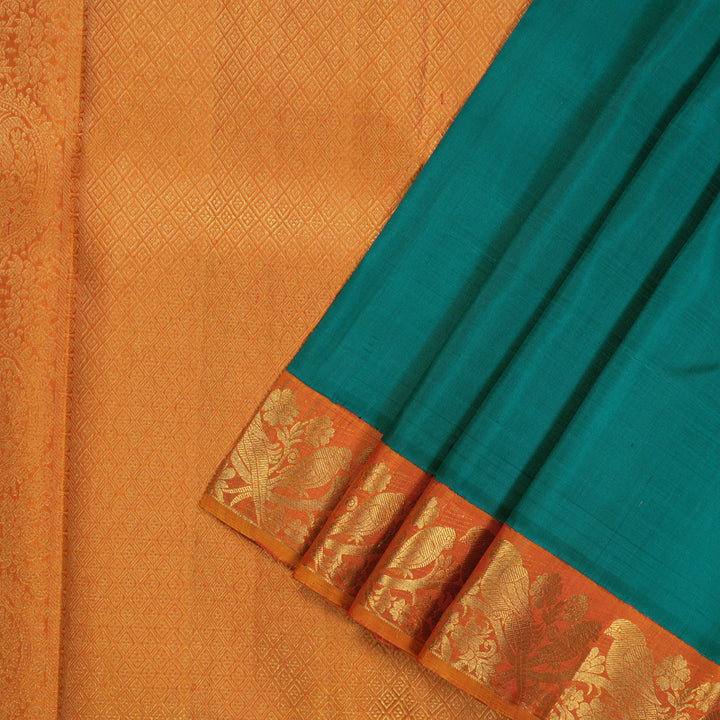 Hayagrivas Handloom Rama Green Kanjivaram Silk Saree with Ganga Jamuna border KBE1246I3-1