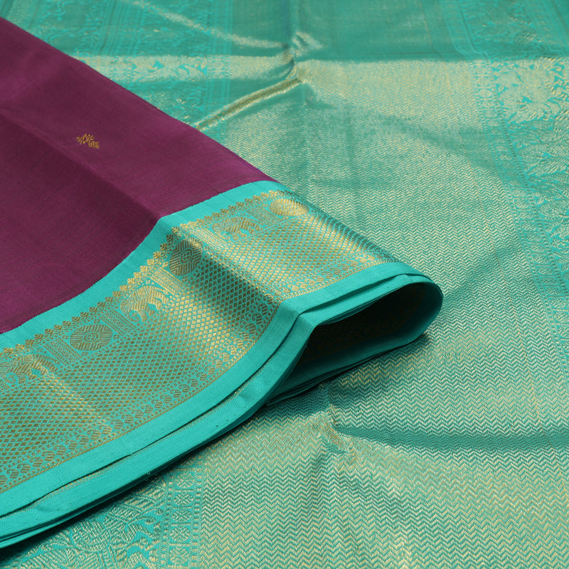 Hayagrivas Handloom Wine Purple Kanjivaram Silk Saree with Teal Border KBE1249I2-5