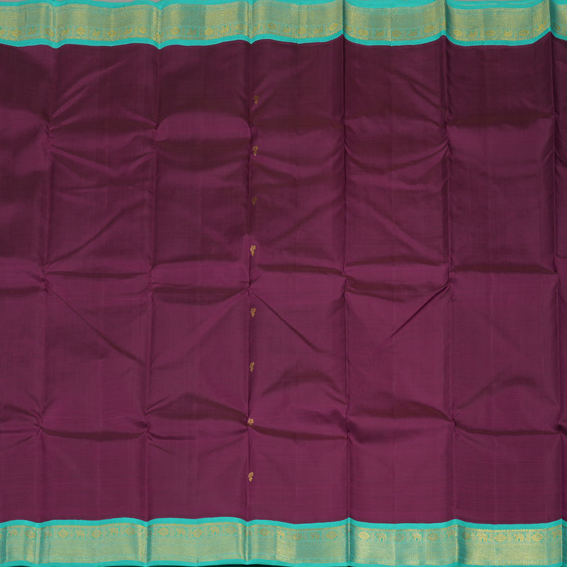 Hayagrivas Handloom Wine Purple Kanjivaram Silk Saree with Teal Border KBE1249I2-5