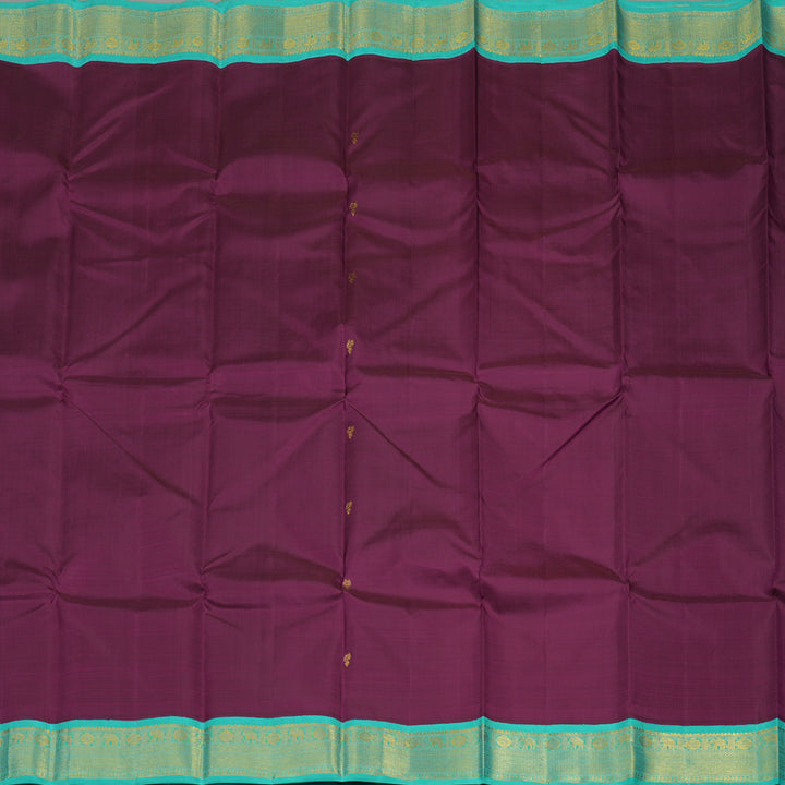 Hayagrivas Handloom Wine Purple Kanjivaram Silk Saree with Teal Border KBE1249I2-5