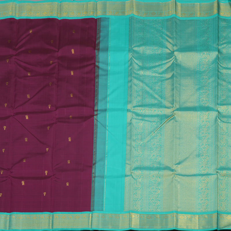 Hayagrivas Handloom Wine Purple Kanjivaram Silk Saree with Teal Border KBE1249I2-5
