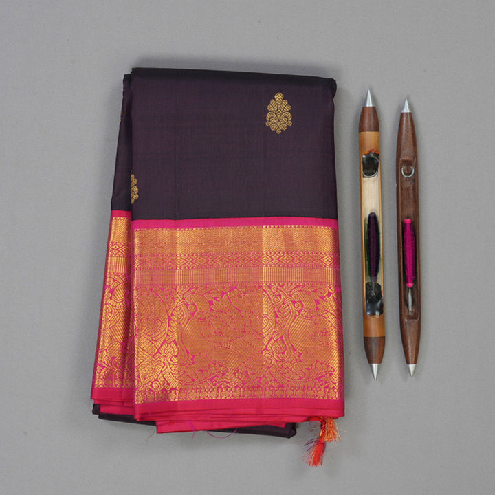 Hayagrivas Handloom Plum Purple Kanjivaram Silk Saree with Pink Border KBE1249I3-2