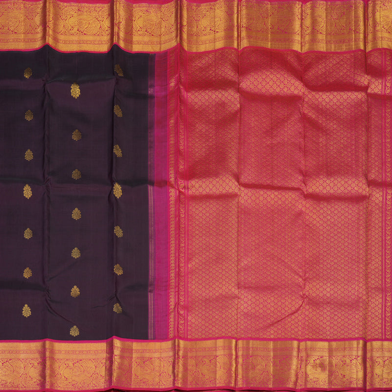 Hayagrivas Handloom Plum Purple Kanjivaram Silk Saree with Pink Border KBE1249I3-2
