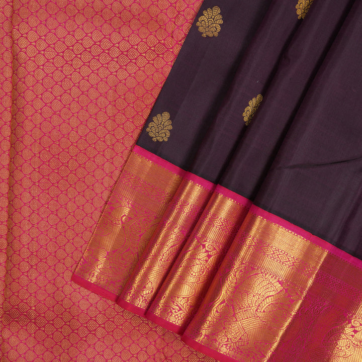 Hayagrivas Handloom Plum Purple Kanjivaram Silk Saree with Pink Border KBE1249I3-2