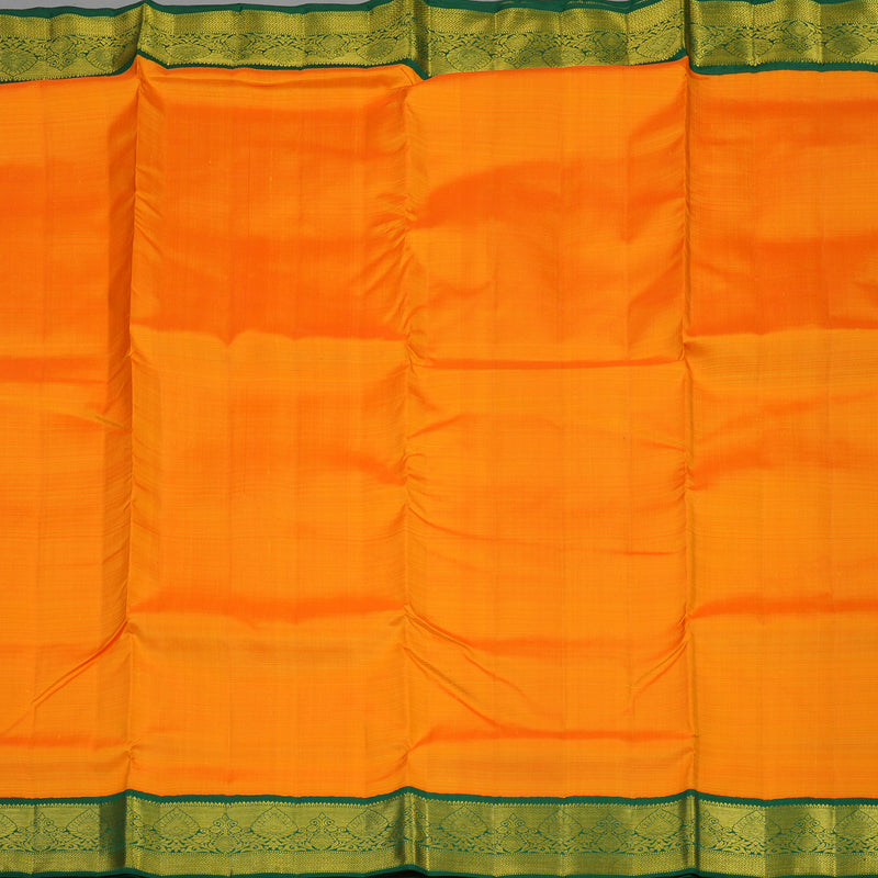 Hayagrivas Handloom Mango Orange Kanjivaram Ten Yards Silk Saree with Dark Green Border KBE1255I1-2
