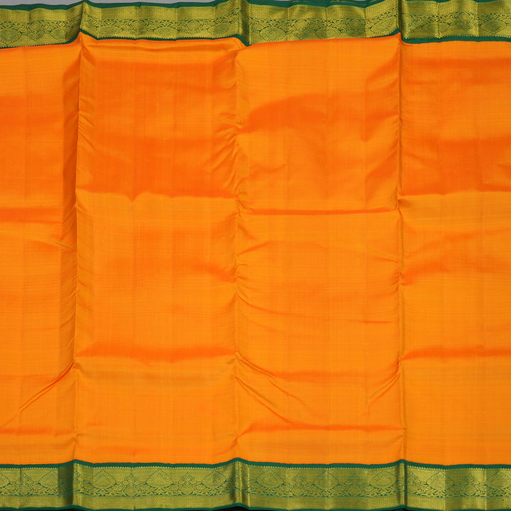 Hayagrivas Handloom Mango Orange Kanjivaram Ten Yards Silk Saree with Dark Green Border KBE1255I1-2