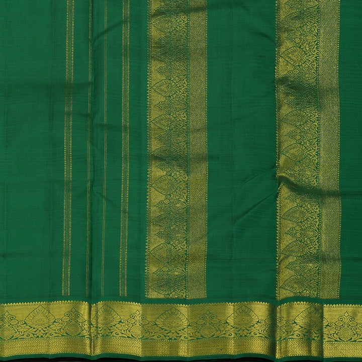 Hayagrivas Handloom Mango Orange Kanjivaram Ten Yards Silk Saree with Dark Green Border KBE1255I1-2