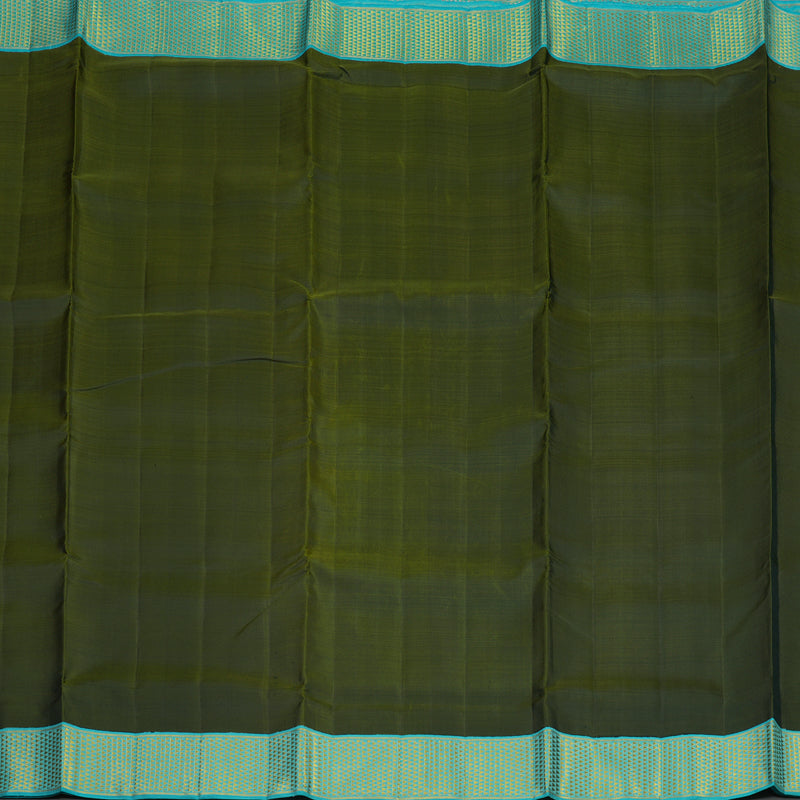Hayagrivas Olive Green Pure Ten Yards Silk Madisar with Sea Blue border KBE1255I1-5