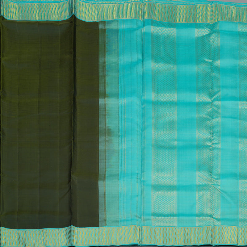 Hayagrivas Olive Green Pure Ten Yards Silk Madisar with Sea Blue border KBE1255I1-5