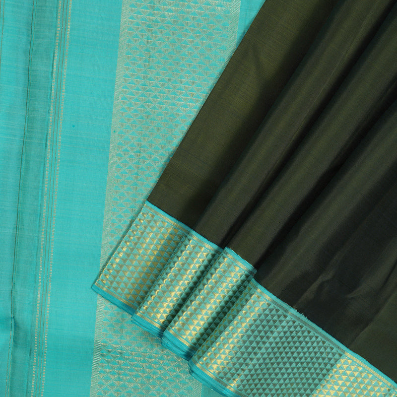 Hayagrivas Olive Green Pure Ten Yards Silk Madisar with Sea Blue border KBE1255I1-5