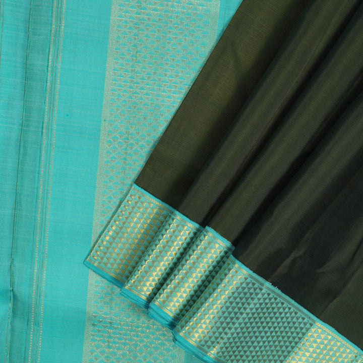 Hayagrivas Olive Green Pure Ten Yards Silk Madisar with Sea Blue border KBE1255I1-5