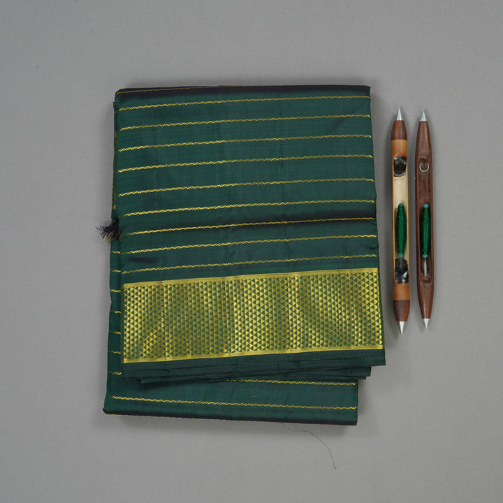Hayagrivas Handloom Bottle Green Kanjivaram Ten Yards Silk Saree KBE1255I6-1
