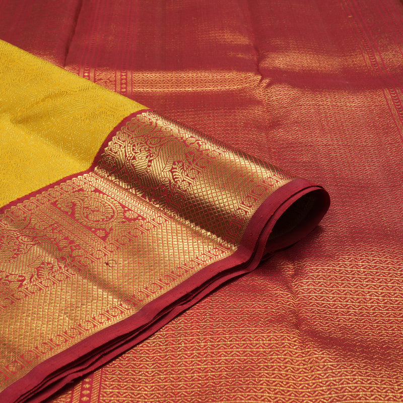 Hayagrivas Handloom Yellow Bridal Kanjivaram Silk Saree with Red border KBE1256I4-1