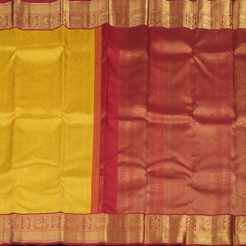 Hayagrivas Handloom Yellow Bridal Kanjivaram Silk Saree with Red border KBE1256I4-1