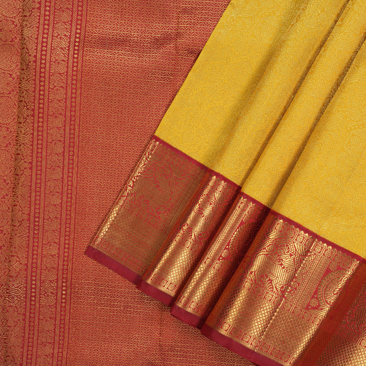 Hayagrivas Handloom Yellow Bridal Kanjivaram Silk Saree with Red border KBE1256I4-1