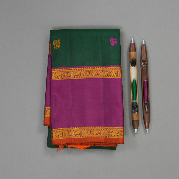 Hayagrivas Handloom Thread Work Silk Saree in Bottle Green KBE1259I1-1