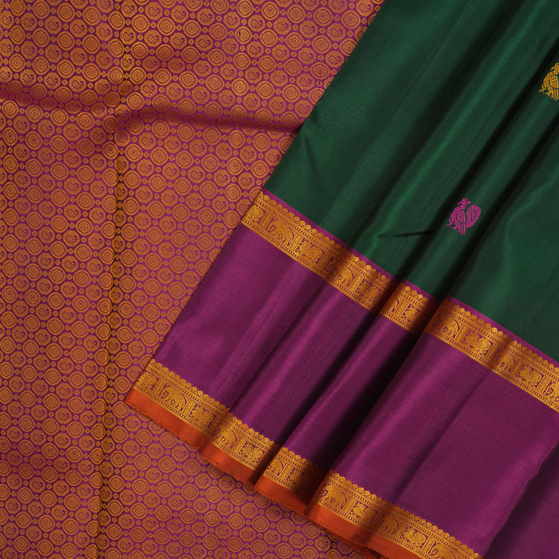 Hayagrivas Handloom Thread Work Silk Saree in Bottle Green KBE1259I1-1