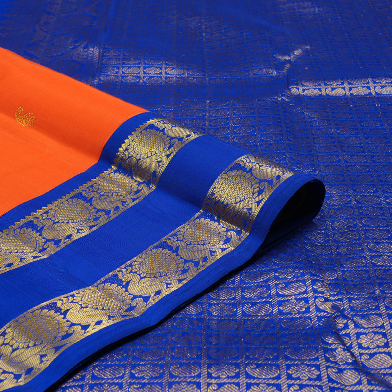 Hayagrivas Orange Handloom Kanjivaram Silk Saree with Blue Border KBE125D2-4