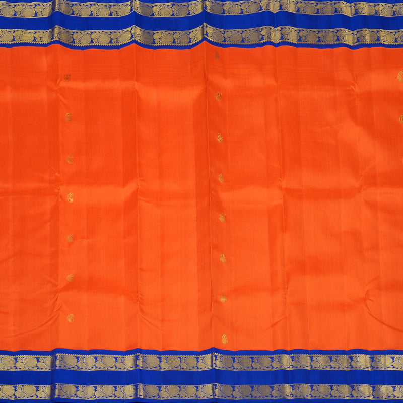 Hayagrivas Orange Handloom Kanjivaram Silk Saree with Blue Border KBE125D2-4
