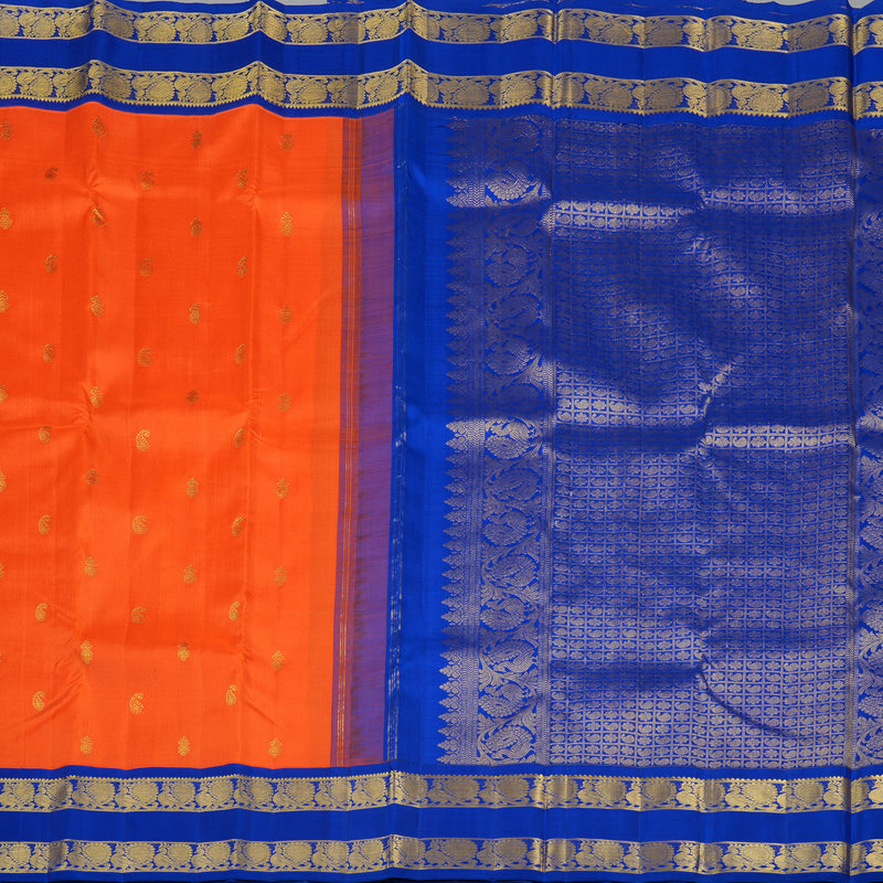 Hayagrivas Orange Handloom Kanjivaram Silk Saree with Blue Border KBE125D2-4