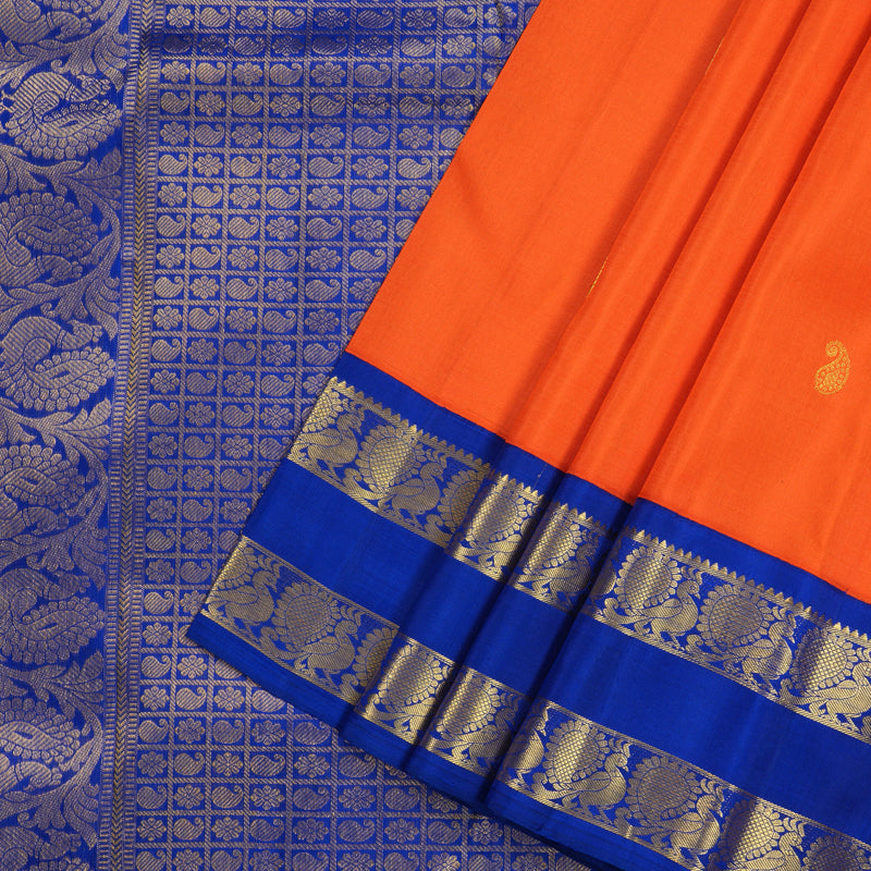 Hayagrivas Orange Handloom Kanjivaram Silk Saree with Blue Border KBE125D2-4