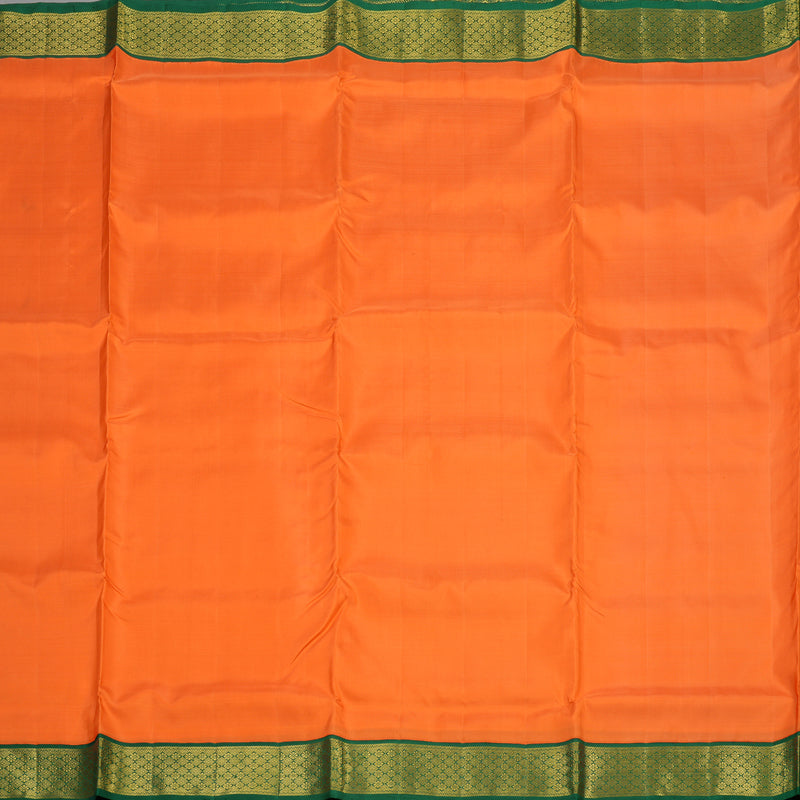 Hayagrivas Handloom Orange Kanjivaram Ten Yards Silk Saree with Dark Green Border KBE1260I1-1