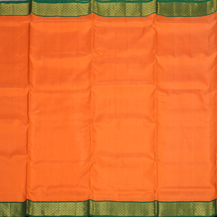 Hayagrivas Handloom Orange Kanjivaram Ten Yards Silk Saree with Dark Green Border KBE1260I1-1