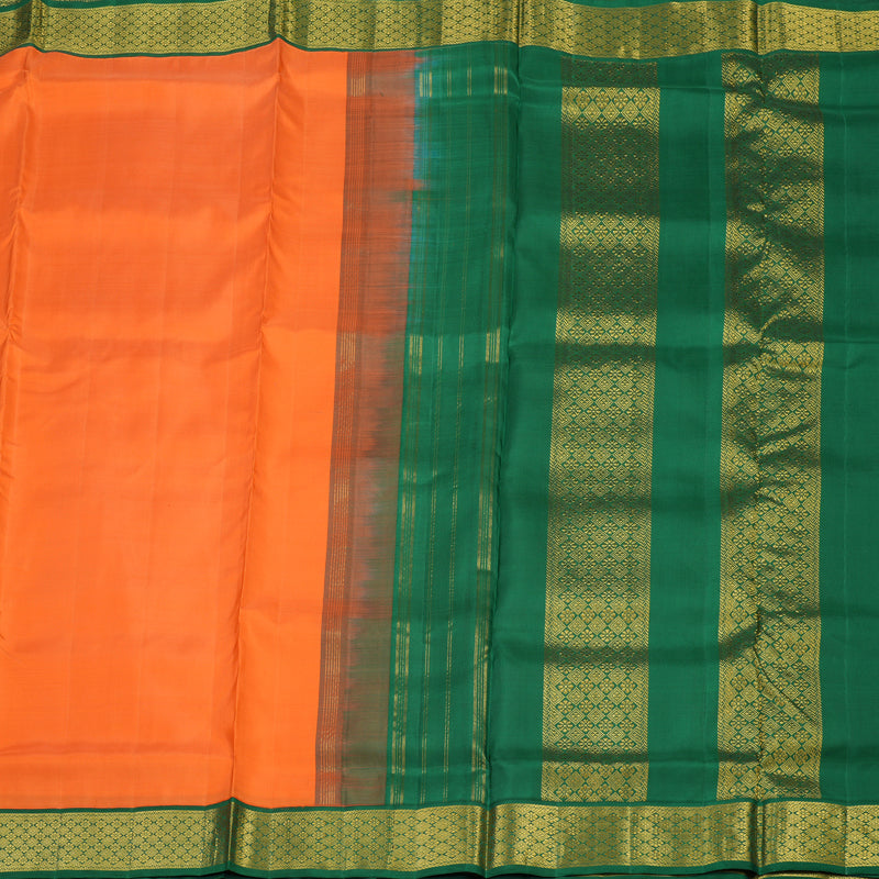 Hayagrivas Handloom Orange Kanjivaram Ten Yards Silk Saree with Dark Green Border KBE1260I1-1