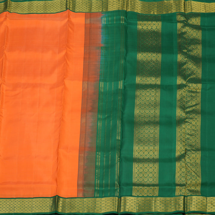 Hayagrivas Handloom Orange Kanjivaram Ten Yards Silk Saree with Dark Green Border KBE1260I1-1