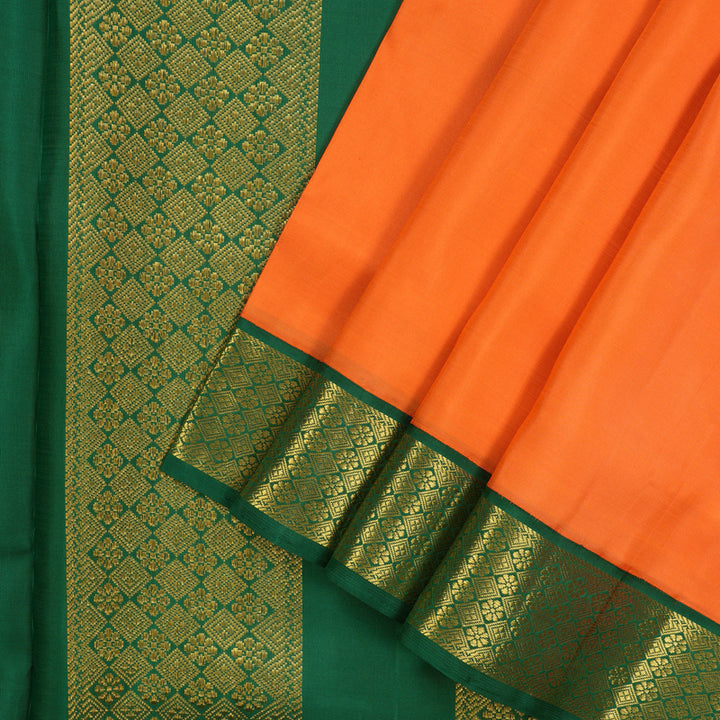 Hayagrivas Handloom Orange Kanjivaram Ten Yards Silk Saree with Dark Green Border KBE1260I1-1