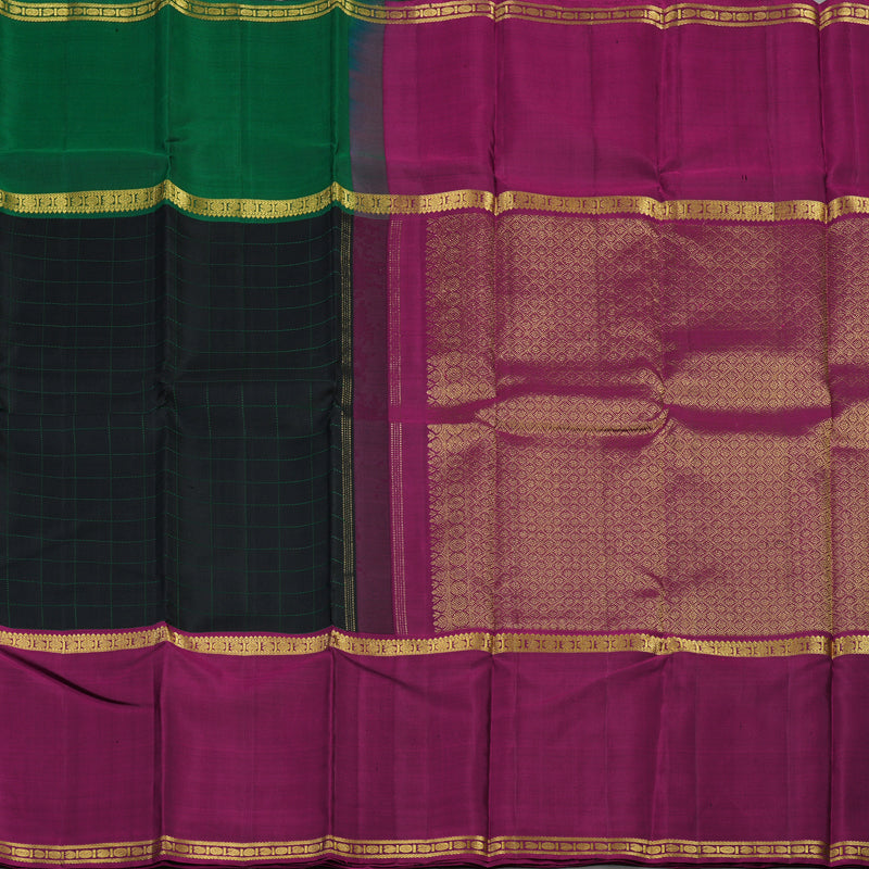 Hayagrivas Handloom Black Kanjivaram Silk Saree with Ganga Jamuna Border KBE1263I1-1