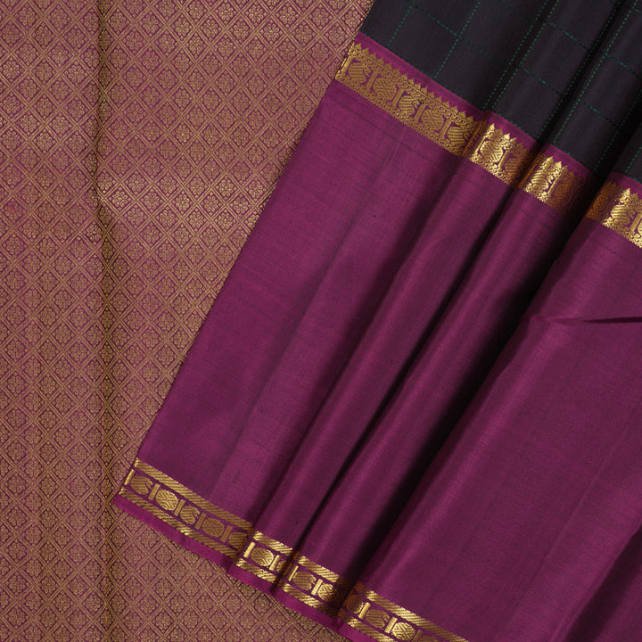 Hayagrivas Handloom Black Kanjivaram Silk Saree with Ganga Jamuna Border KBE1263I1-1