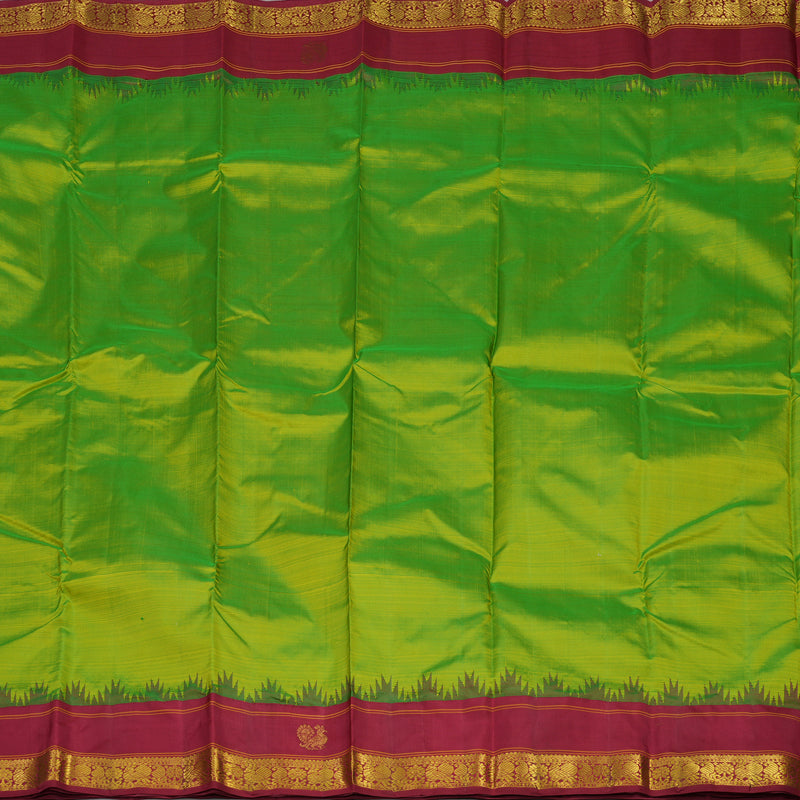 Hayagrivas Handloom Fluorescent Green Kanjivaram Silk Saree with Maroon Border KBE1265I3-1