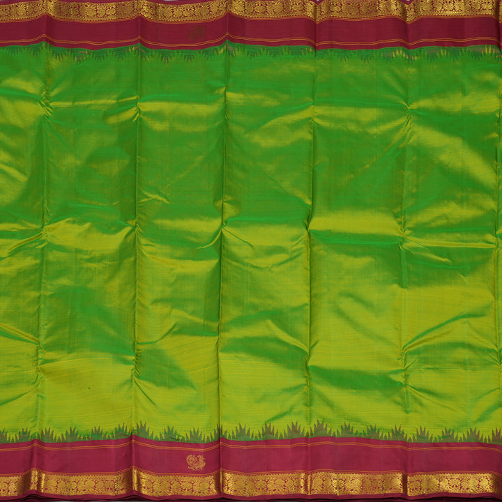 Hayagrivas Handloom Fluorescent Green Kanjivaram Silk Saree with Maroon Border KBE1265I3-1
