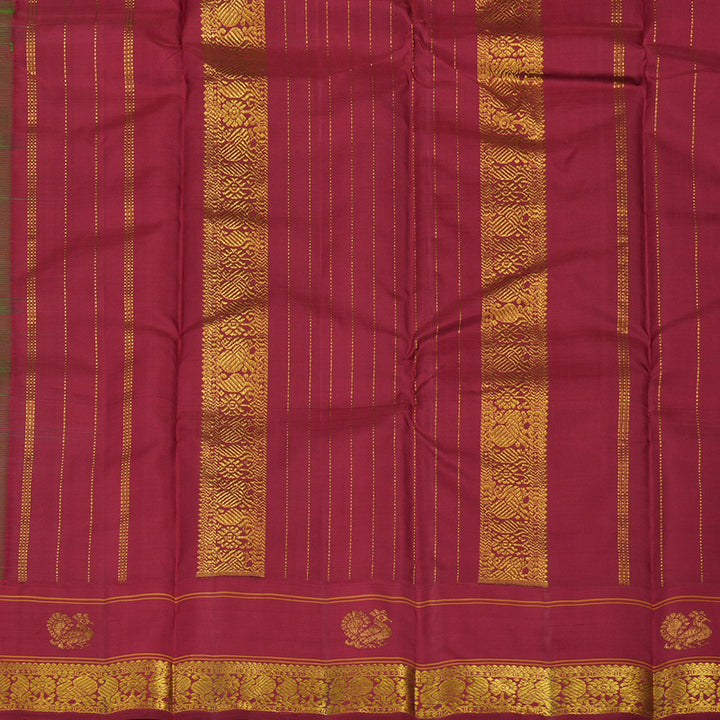 Hayagrivas Handloom Fluorescent Green Kanjivaram Silk Saree with Maroon Border KBE1265I3-1