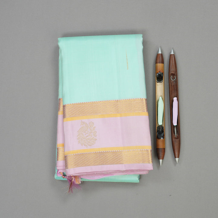 Hayagrivas Handloom Teal Kanjivaram Silk Saree with Rose Pink Border KBE1268I3-1
