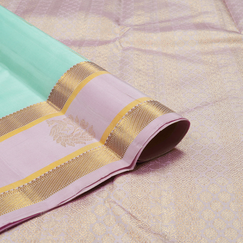 Hayagrivas Handloom Teal Kanjivaram Silk Saree with Rose Pink Border KBE1268I3-1