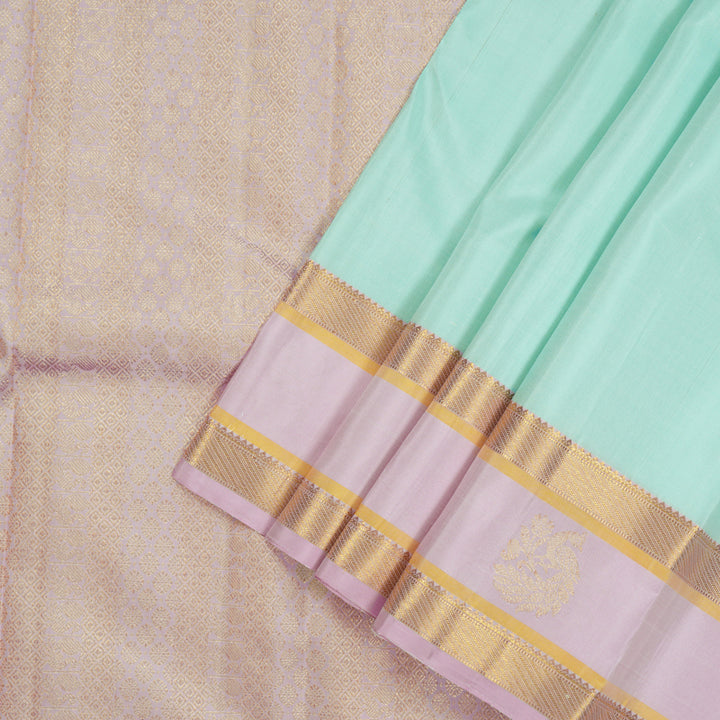 Hayagrivas Handloom Teal Kanjivaram Silk Saree with Rose Pink Border KBE1268I3-1